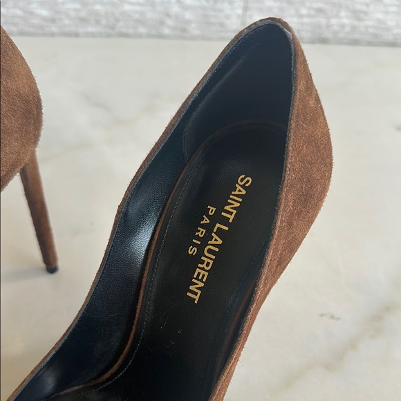 Elegant Brown Saint Laurent Suede Stiletto Heels, size 37.5 - Picture 2 of 10